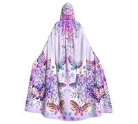 FRESQA Hermosa mariposa púrpura arte poliéster adulto capa con capucha, Halloween Navidad capa vampiro bruja capa cosplay disfraz
