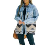 FRESQA Jeans Casual chaquetas 2023 Otoño Invierno nuevo azteca solapa bolsillo Denim abrigo Patchwork manga larga lana mujer chaqueta Retro