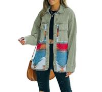 FRESQA Jeans Casual Chaquetas 2023 Otoño Invierno Nuevo Azteca Solapa Bolsillo Denim Abrigo Patchwork Manga Larga Lana Mujer Chaqueta Retro