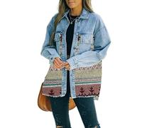 FRESQA Jeans Casual chaquetas 2023 Otoño Invierno nuevo azteca solapa bolsillo Denim abrigo Patchwork manga larga lana mujer chaqueta Retro