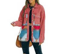 FRESQA Jeans Casual chaquetas 2023 Otoño Invierno nuevo azteca solapa bolsillo Denim abrigo Patchwork manga larga lana mujer chaqueta Retro