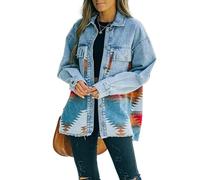 FRESQA Jeans Casual chaquetas 2023 Otoño Invierno nuevo azteca solapa bolsillo Denim abrigo Patchwork manga larga lana mujer chaqueta Retro