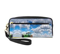 FRESQA Mini bolsa de maquillaje portátil con diseño de tractor bajo cielo azul y nubes blancas, versátil y compacto, perfecto para tus artículos esenciales, Tractor Under Blue Sky and White Clouds,