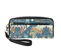 FRESQA Mini bolsa de maquillaje portátil con estampado bohemio de arte popular mexicano, versátil y compacto, perfecto para tus artículos esenciales, Patrón de mapa del mundo, Talla única