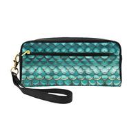 FRESQA Mini bolsa de maquillaje portátil con estampado bohemio de arte popular mexicano, versátil y compacto, perfecto para tus artículos esenciales, Escama de pez verde azulado sirena, Talla única