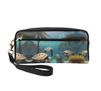 FRESQA Mini bolsa de maquillaje portátil con estampado de elefante azteca, versátil y compacta, perfecta para tus artículos esenciales, Palmeras y tortugas marinas buceando bajo el agua, Talla única