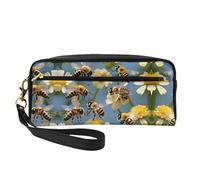 FRESQA Mini bolsa de maquillaje portátil con estampado de leopardo rojo, versátil y compacta, perfecta para tus artículos esenciales, Flores de abejas melíferas, Talla única