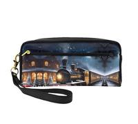 FRESQA Mini bolsa de maquillaje portátil con estampado de leopardo, versátil y compacta, perfecta para tus artículos esenciales, Tren de ferrocarril de invierno, Navidad, noche de nieve, Talla única