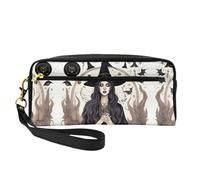 FRESQA Mini bolsa de maquillaje portátil con estampado de palmeras y mar azul, versátil y compacta, perfecta para tus artículos esenciales, Magic Witch Witchcraft - Dibujo bohemio, Talla única