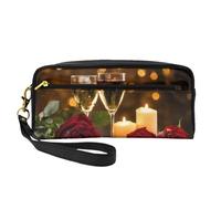 FRESQA Mini bolsa de maquillaje portátil con estampado de panda, versátil y compacta, perfecta para tus artículos esenciales, Red Rose and Wine Romantic Lovers, Talla única