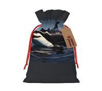 FRESQA Orca Killer Whale Print Premium - Bolsa de regalo de arpillera con cordón, bolsa de regalo de tela artesanal perfecta para Navidad