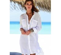 FRESQA Protector solar Bikini Cover-ups Verano Traje de baño Camisa Mujer Traje de baño Playa Cubierta Boho Ropa de Playa Vestidos Blancos Sólidos
