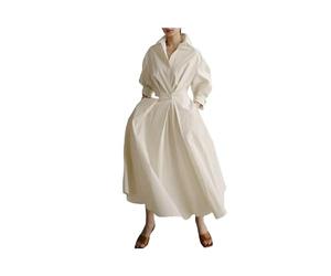 FRESQA S-5XL de Moda Coreana para Mujer, Vestido Camisero de Manga Larga, Vestido Largo Elegante con Cuello Vuelto, Ropa de Calle de otoño e Invierno