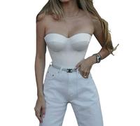 FRESQA Tops cortos con corsé con cordones para mujer, corpiño deshuesado sexy sin tirantes, Tops tipo bandeau con corpiño elástico de diseño de Color sólido