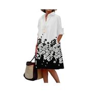 FRESQA Vestido Camisero Liso para Mujer, Moda de Verano, Informal, con Cuello Vuelto y Bolsillo, Vestidos por Debajo de la Rodilla de Manga Larga, Vestidos Sexis de Lunares para Mujer
