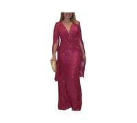 FRESQA Vestido de Fiesta drapeado con Lentejuelas y Cuello en V, Vestidos Largos Ajustados a la Moda para Mujer, Vestido de Noche Elegante