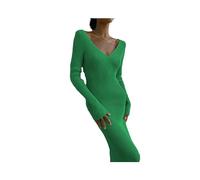 FRESQA Vestido de Tubo a Media Pierna de Punto de otoño e Invierno para Mujer, Vestido Ajustado Informal de Manga Larga con Cuello en V y Espalda Descubierta