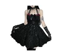 FRESQA Vestido gótico de Jacquard Oscuro para Mujer, Vestido gótico de Corte a con Cordones y Volantes, Ropa de Fiesta estética Grunge, Vestido con corsé Ajustado para Centro Comercial Lolita