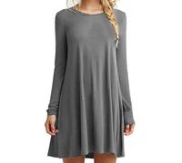 FRESQA Vestido Informal de Manga Larga con Cuello Redondo para Mujer, Camiseta Fina, Vestido Playero Holgado con Bolsillos de Talla Grande, otoño 2023