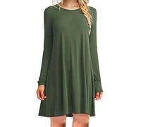 FRESQA Vestido Informal de Manga Larga con Cuello Redondo para Mujer, Camiseta Fina, Vestido Playero Holgado con Bolsillos de Talla Grande, otoño 2023