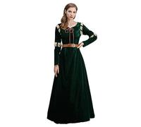 FRESQA Vestido Retro Medieval Europeo para Mujer, con cinturón, Falda Vintage, Carnaval de Halloween