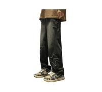 FRESQA Y2K-Pantalones Rectos Vintage de Estilo Coreano para Hombre y Mujer, Ropa de Calle de Gran tamaño con Estrella estética, Vaqueros de Pierna Ancha Alt Denim