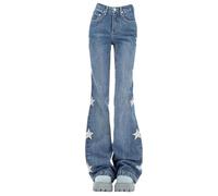 FRESQA Y2K-Pantalones Vaqueros Rectos Vintage para Hombre y Mujer, Ropa de Calle Azul Coreano, Retro Azul, estética de Estrella, Pantalones Vaqueros Grunge Acampanados, Ropa para Mujer