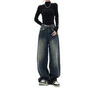 FRESQA Y2K-Ropa de Calle Vintage para Mujer, Pantalones Vaqueros Azules Holgados Coreanos, Pantalones de Pierna Recta Ancho de Cintura Alta, Pantalones Vaqueros, Ropa de Hadas