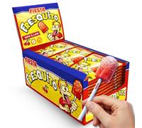 Fresquito sabor Cereza, Caramelo con palo y polvo acidulado, sin gluten, sin huevo y sin lactosa es completamente apto para celíacos, Contiene 1 caja con 40 unidades