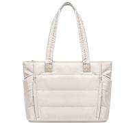FRETHIND Bolso de mano para mujer con compartimento para portátil de 15,6 pulgadas, bolsa de plumón para trabajo, viajes, compras, escuela, beige