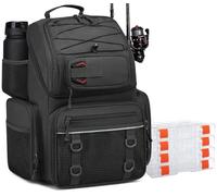 FRETHIND Mochilas Pesca con 4 Cajas Lure Bolsa de Pesca de 50L con Compartimento Frigorífico Resistente al Agua Grande (Negro)