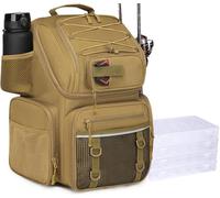 FRETHIND Mochilas Pesca con 4 Cajas Lure Bolsa de Pesca de 50L con Compartimento Frigorífico Resistente al Agua Grande (Marrón)