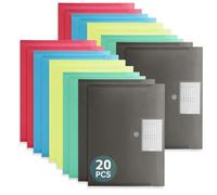 FRETONBA Carpeta Fundas Plastico A4 20 Piezas, Archivadores Plásticos 5 Colores, Portadocumentos Impermeable con Cierres de y Bolsillo para Etiquetas, Portafolios para Almacenamiento Eficiente
