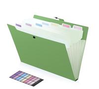 FRETONBA Carpetas Archivadoras A4 8 Bolsillos, Carpeta Clasificadora, Archivadores Oficina Diseño de Etiquetas, Carpeta de Fundas A4 Diseño de Botones, Organizador Oposiciones Material PP, Verde