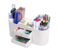 FRETONBA Organizador Escritorio con 3 Cajones, Portalapices Escritorio con 7 Compartimentos, Porta Lapices Versátil, Desk Organizer Ideal para la Oficina, la Escuela y el Hogar, Blanco