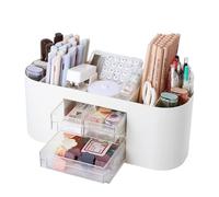 FRETONBA Organizador Escritorio con 3 Cajones, Portalapices Escritorio con 7 Compartimentos, Porta Lapices Versátil, Desk Organizer Ideal para la Oficina, la Escuela y el Hogar, Transparente