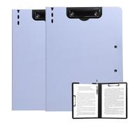 FRETONBA Portapapeles A4 con clips dobles, 2 piezas plegables con tapa, carpeta de documentos de plástico, organizador personal ligero adecuado para la escuela, oficina, industria, color morado