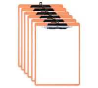 FRETONBA Portapapeles A4 con Portalápices, 6 Piezas Carpeta de Plástico, Tablero de Escritura con Ganchos Retráctiles, A4 Clipboards para Oficina, Hospital, Aulas (Naranja)