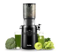 Fretta Extractor de Zumos y Verduras, Apertura de 108MM y Capacidad de 1L, Licuadora Prensado en Frio para Verduras Frutas Enteras, 200W Slow Juicer Machine, Fácil Montaje y Limpieza,Sin BPA(Negro,1L)
