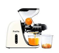Fretta Licuadora prensado en frío,Extractor de zumos y verduras,Cold press slow juicer machine,Motor Silencioso y Función Inversa, fácil de limpiar,Recetas de jugos de regalo (Blanco)