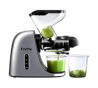 Fretta Licuadora prensado en frío,Extractor de zumos y verduras,Cold press slow juicer machine tolva de 3pulgadas,Motor Silencioso y Función Inversa,SinBPA, fácil de limpiar (plata)