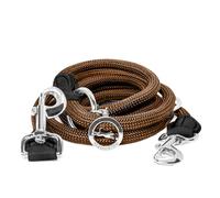 FREUDENTIER Correa para perros de 2 m, ajustable en 3 posiciones, nailon resistente redondeado con elegantes elementos de cuero marrón, para perros medianos y grandes (marrón)