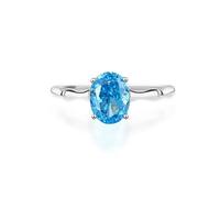 Freundschaftsringe Freundinnen, Damenring Modern Polierter Dünner Ring mit Ovalem Aquamarin Silber Platin Größe 54 (17.2)