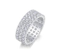 Freundschaftsringe Freundinnen, Ring Damen Zeigefinger 9 mm Breiter Ring mit 3 Reihen Runder Moissanite 2 mm Silber 9K Weißgold Größe 57 (18.1)