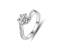 Freundschaftsringe Freundinnen, Ring Frauen Gedrehter Ring mit 6 Krappen Runder Moissanit 1 Ct Silber 9K Weißgold Größe 50 (15.9)