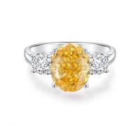 Freundschaftsringe Freundinnen, Ring Frauen Minimalistisch mit Ovalem Citrin 9X11mm und Moissanit Silber 18K Weißgold Größe 63 (20.1)