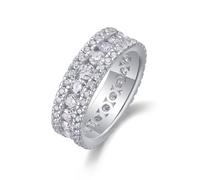 Freundschaftsringe Freundinnen, Ringe Frauen Zart 3 Reihen 2 mm Moissanit-Ring Silber Platin Größe 47 (15.0)