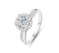 Freundschaftsringe Freundinnen, Verlobungsring Silber Runder Moissanit-Blumenring 1 Karat 14K Weißgold Größe 49 (15.6)