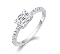 Freundschaftsringe Freundinnen, Weißgold Ring 14K Eleganter Halb-Ewigkeitsring mit 1 Ct Rechteckigem Moissanit Silber Größe 53 (16.9)