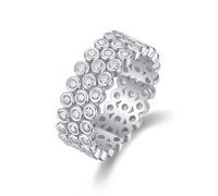 Freundschaftsringe Zart, Eheringe Weissgold Schmal 18K 7,4 mm Breiter Ring mit Rundem Moissanit Silber Größe 53 (16.9)